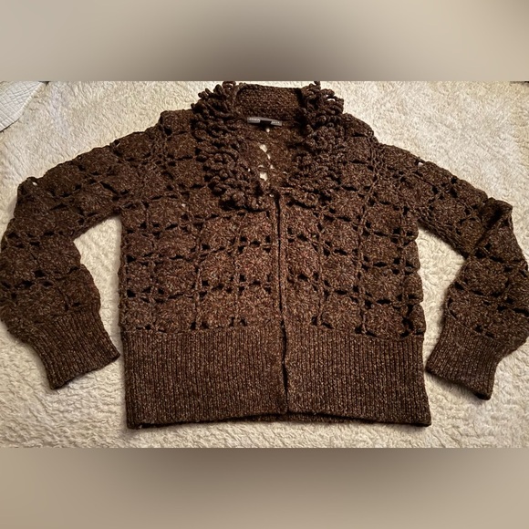 Unique Josephine Chaus brown open knit chunky wool blend sweater - size Large - Picture 2 of 4